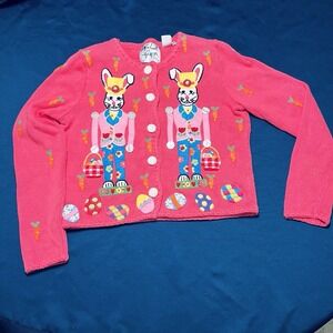 Michael Simon New York 1996 Easter Cardigan Pink Bunny Eggs Carrots Small